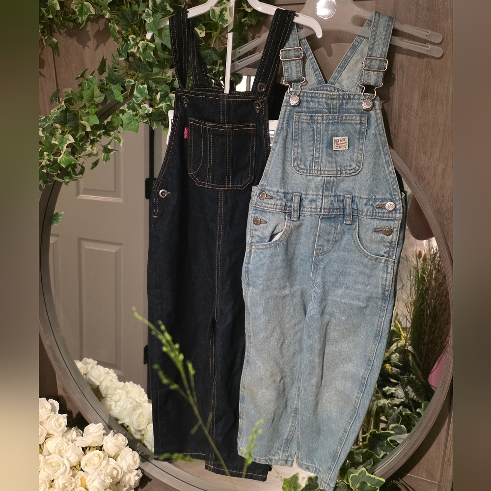 Lot Of 2 Light Blue and Dark Blue Overalls Levi & Old Navy